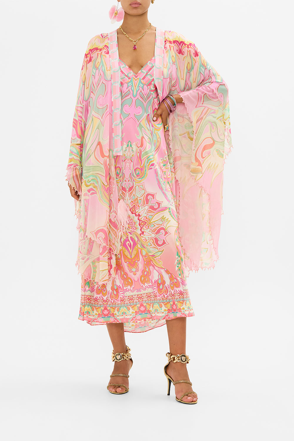 CAMILLA silk bias slip dress in Tea With Tuchinski print