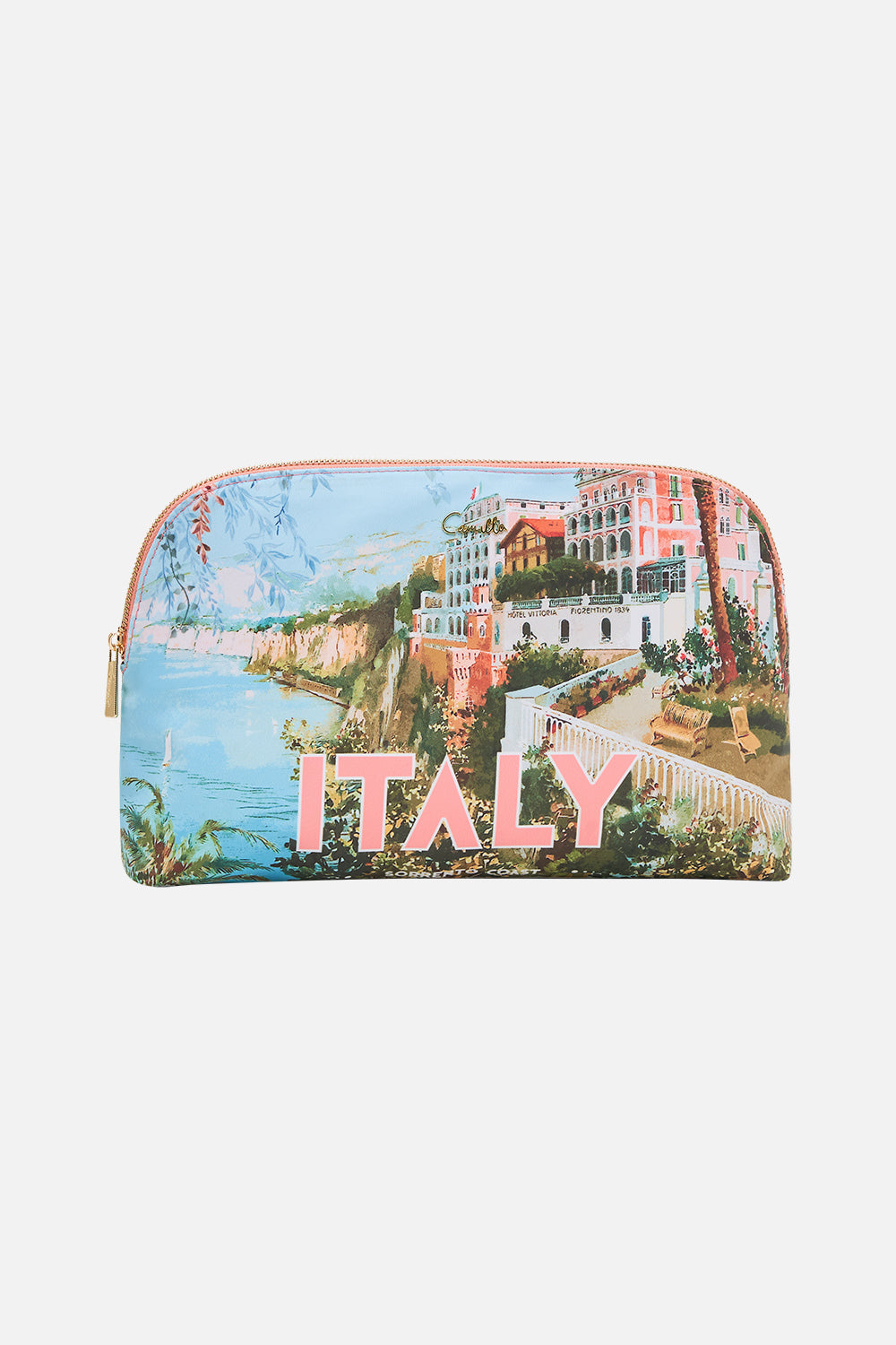 Product view of CAMILLA luxury cosmetic case in From Sorrento With Love print 
