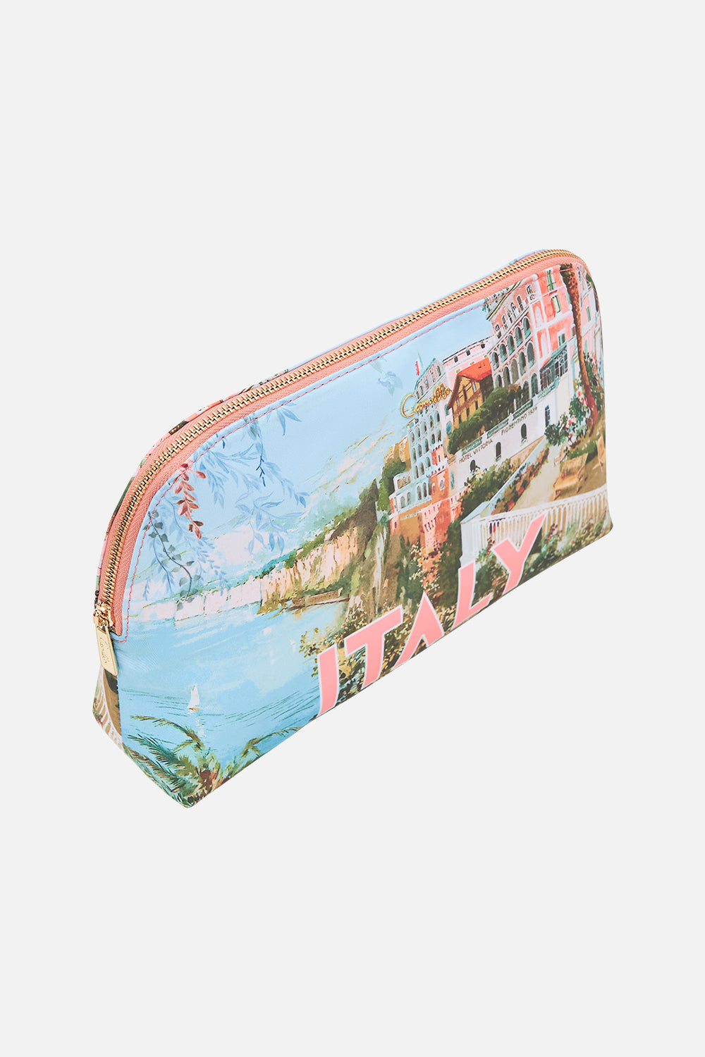 Product view of CAMILLA luxury cosmetic case in From Sorrento With Love print 