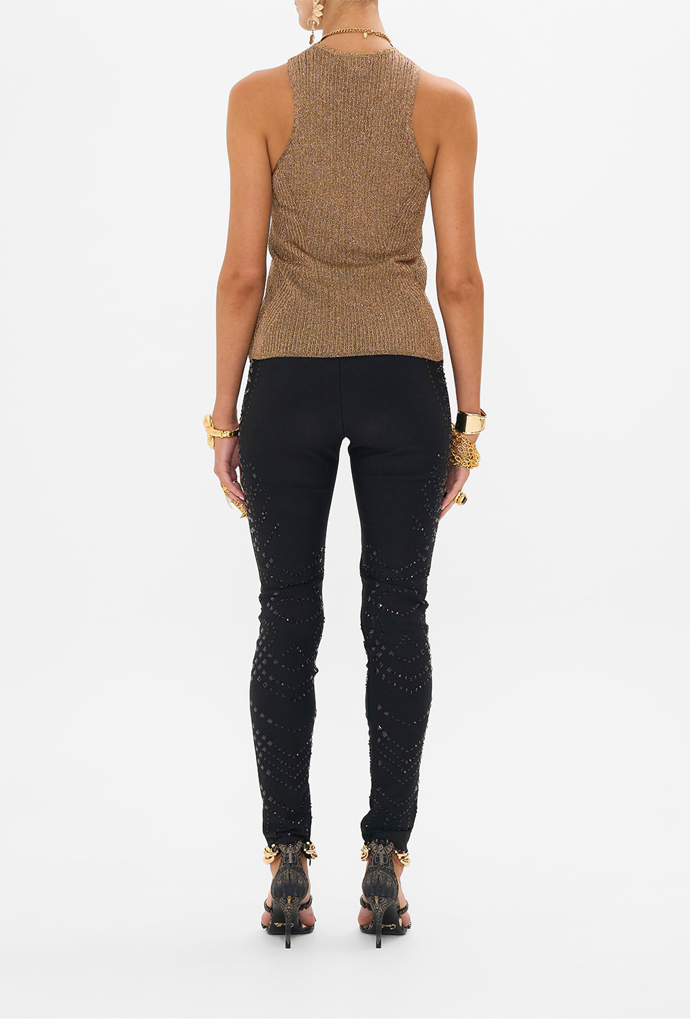 CAMILLA crew neck knit top in Nouveau Noir print