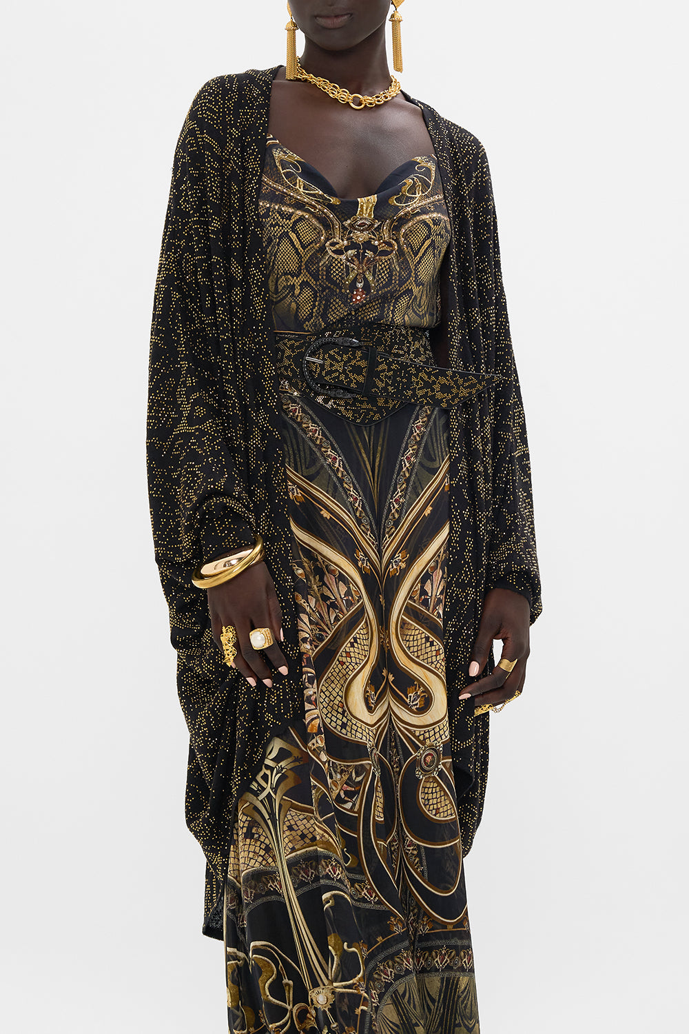 CAMILLA black embellished knit in Nouveau Noir print