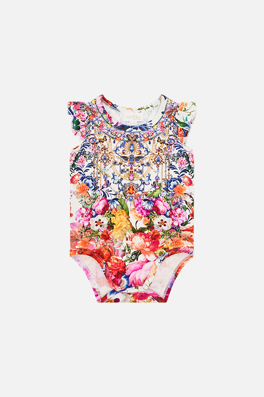 Front product view of Milla by CAMILLA babys bodysuit in Dutch Is Life print
