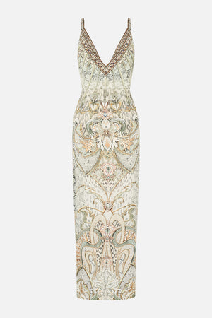 CAMILLA jersey dress with twist in Ivory Tower Tales print