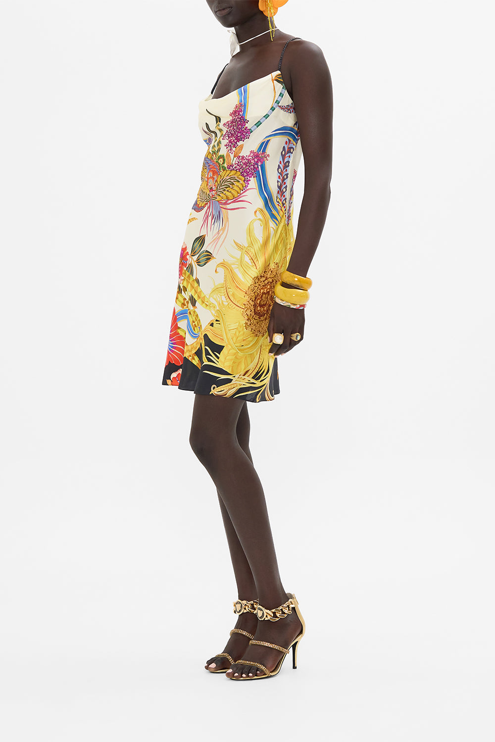 CAMILLA silk slip dress in Sunflowers On My Mind print