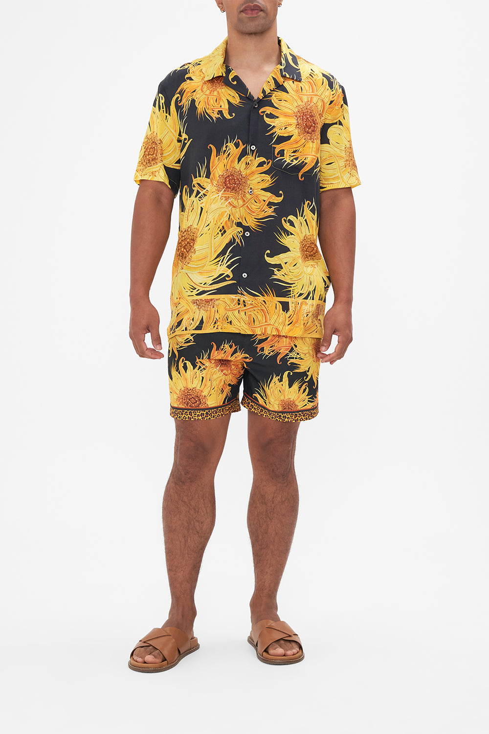 Hotel Franks by CAMILLA mens floral print short sleeve camp collared shirt in Make Me Your Masterpiece print