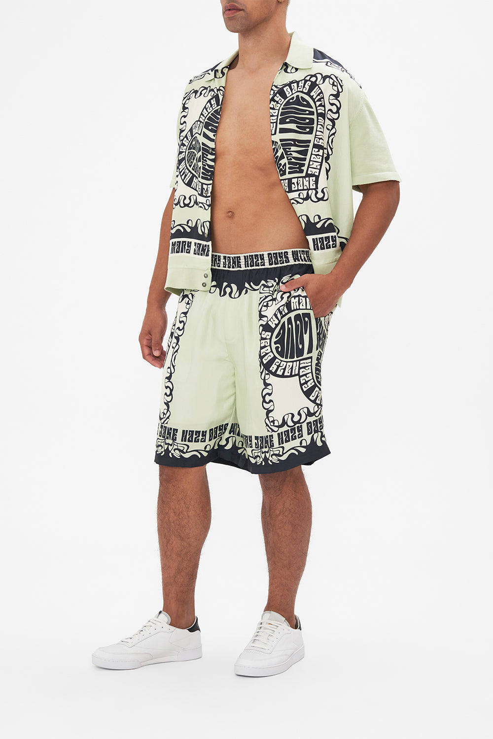 Hotel Franks by CAMILLA mens silk walk shirt in Double Dutch print