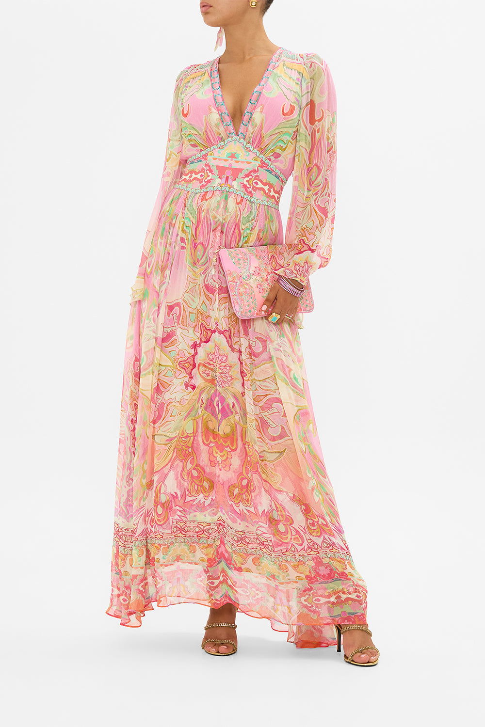 CAMILLA canvas clutch bag in Tea With Tuchinski print