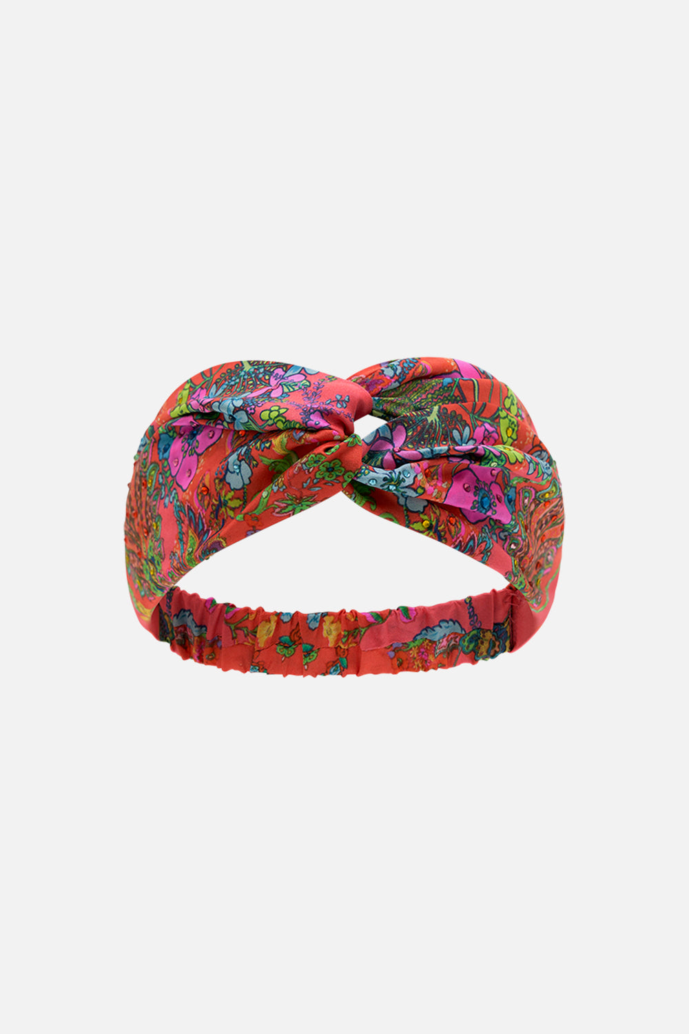 CAMILLA Pink Woven Twist Headband in Windmills and Wildflowers print