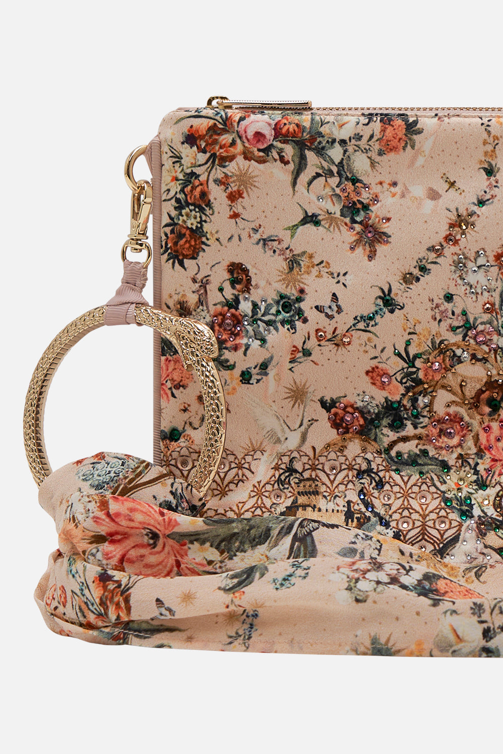 CAMILLA silk clutch in Rose Garden Revolution print