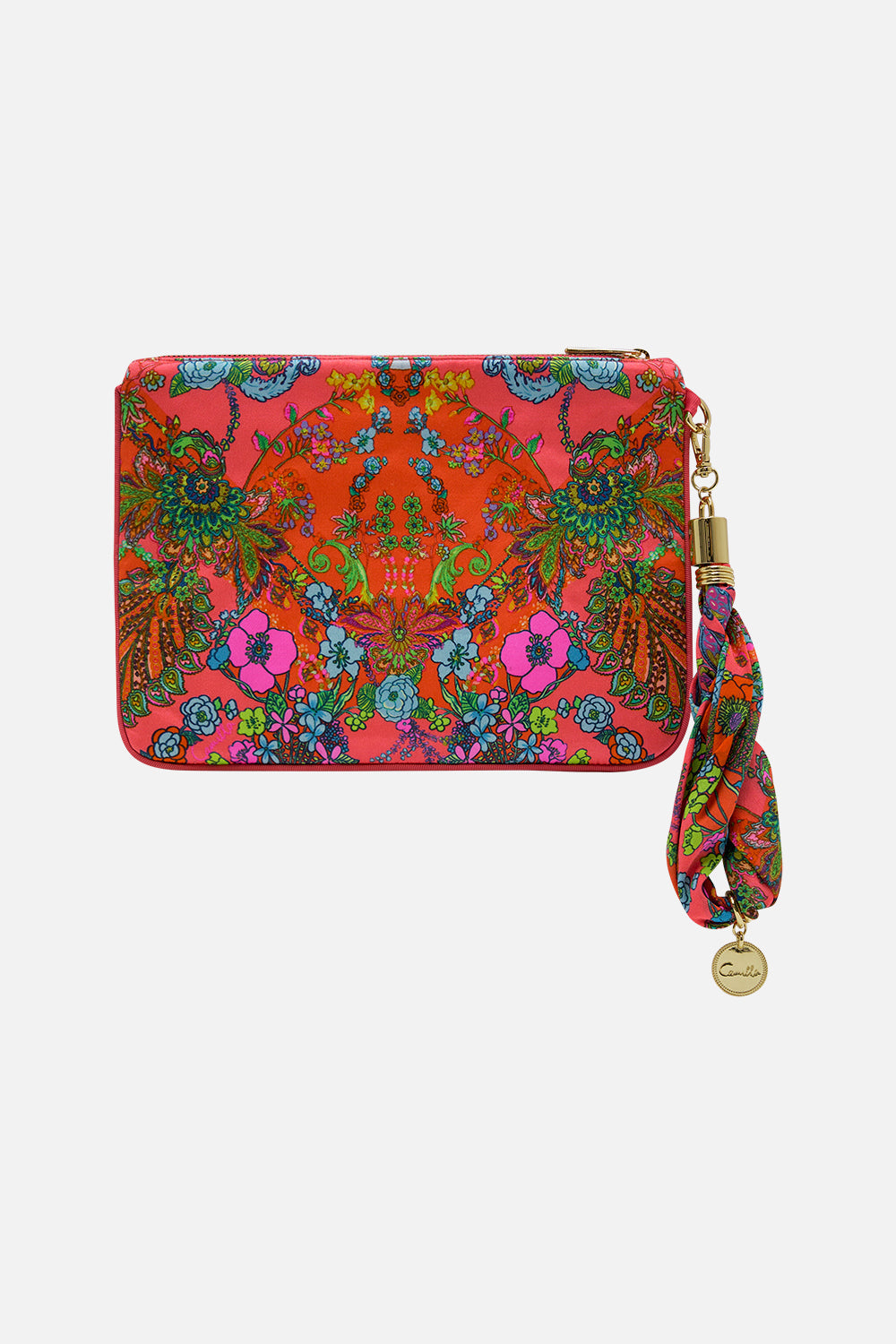 CAMILLA pink scarf clutch in Windmills and Wildflowers