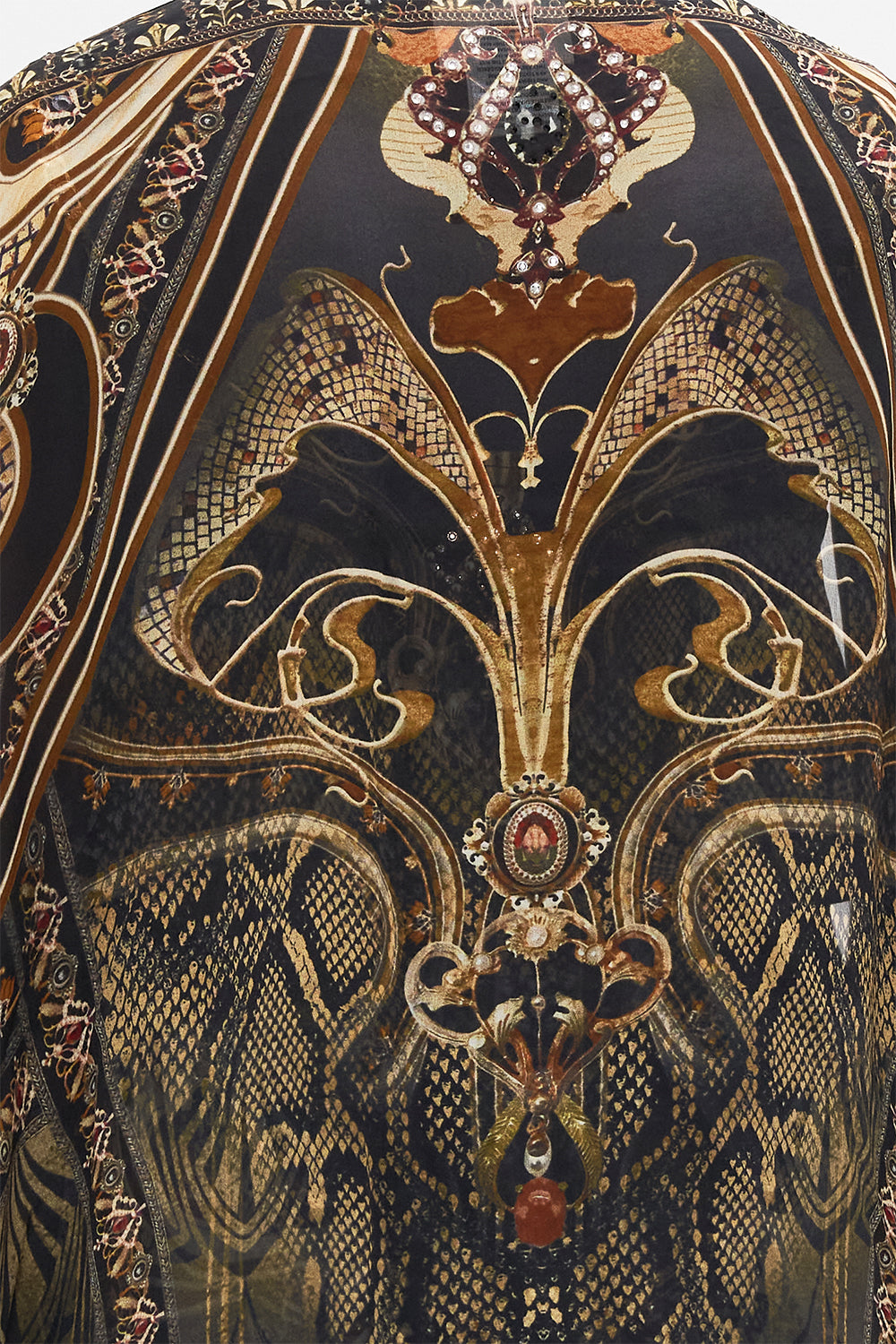 CAMLLA silk shrug in Nouveau Noir print