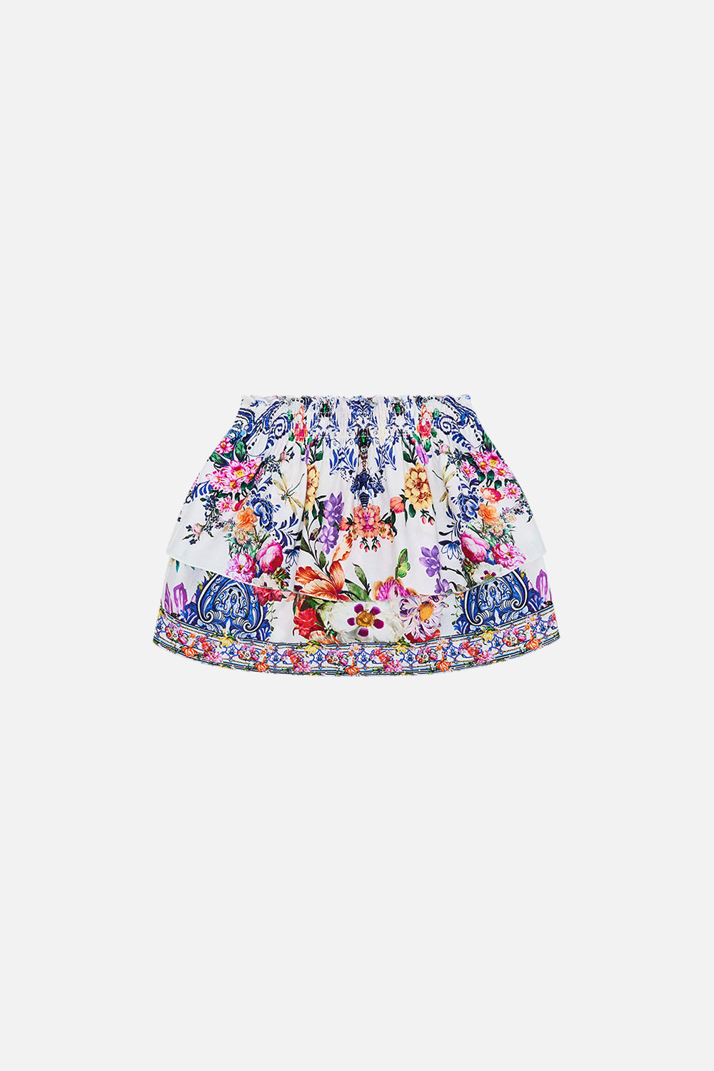 Front product view of Milla By CAMILLA kids mini skirt in Glaze and Graze print 