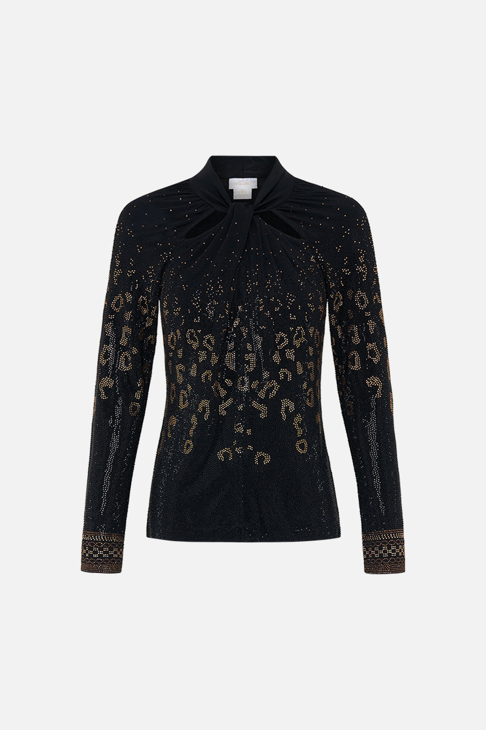 Product view of  CAMILLA black jersey top in Mosaic Muse