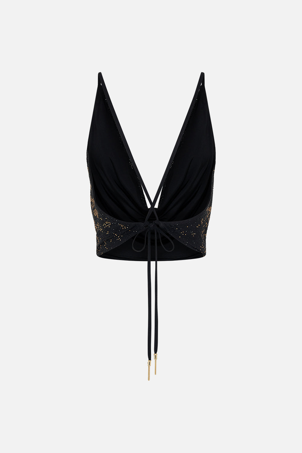 Back product view of CAMILLA black halter top in Mosaic Muse