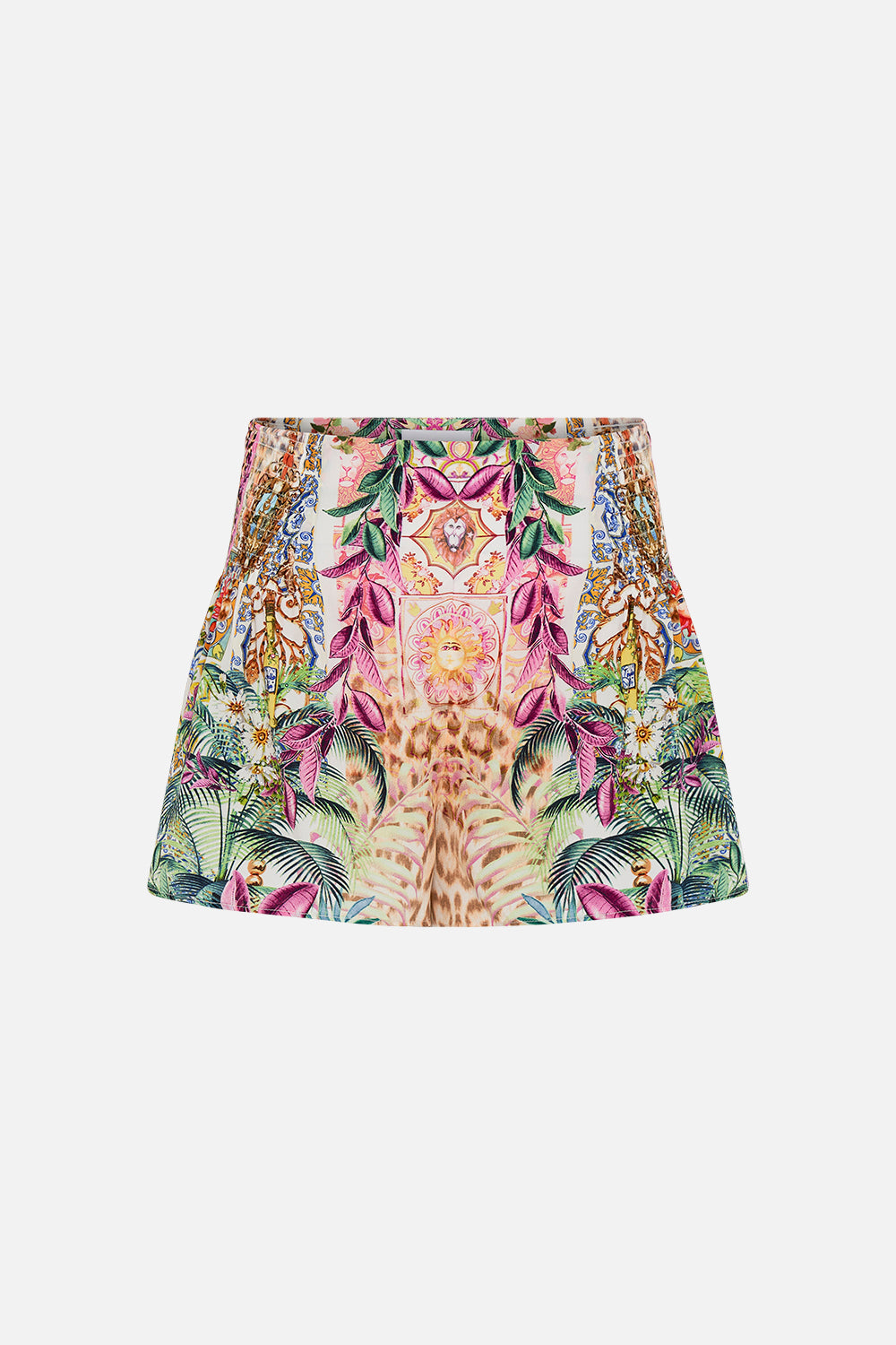 Product view of CAMILLA floral print silk shorts in Flowers of Neptune print 