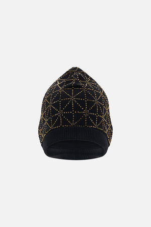 Product view of CAMILLA black knit beanie in Soul Of A Stargazer 