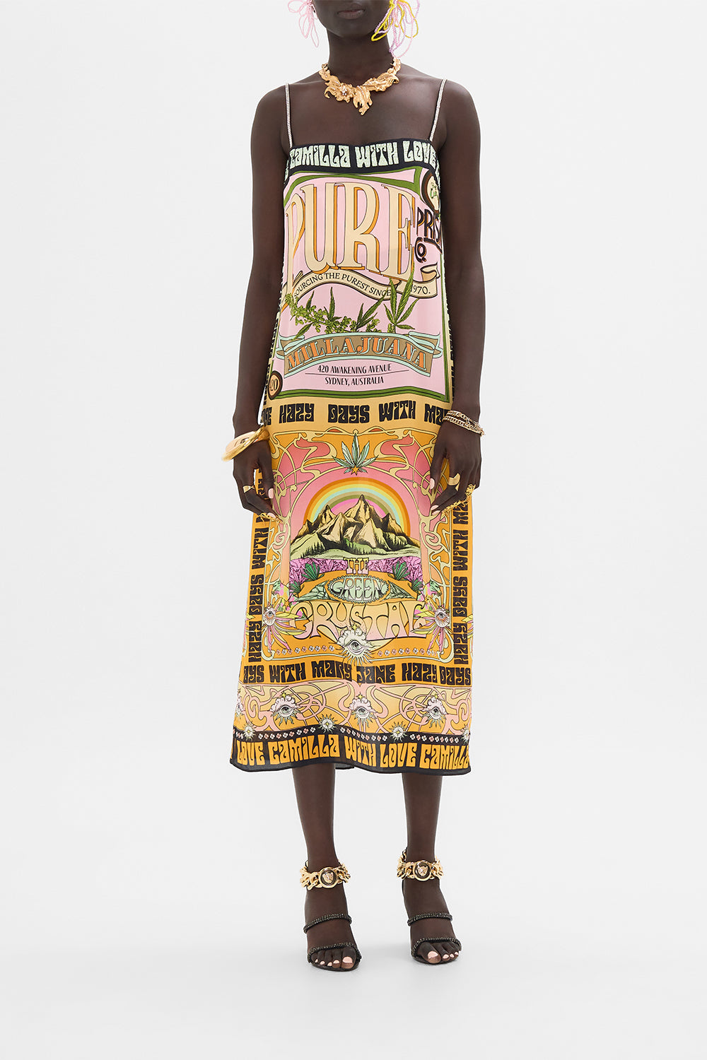 CAMILLA midi dress in Lets Chase Rainbows print