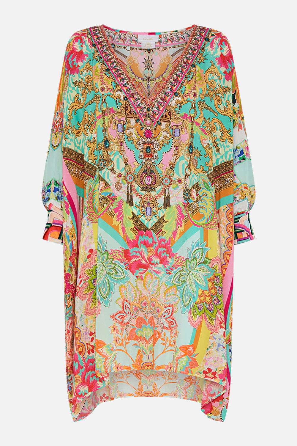 Product view of CAMILLA short silk kaftan in An Italian Welcome print