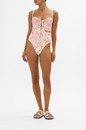 LACE-UP BALCONETTE UNDERWIRE ONE PIECE SEW YESTERDAY