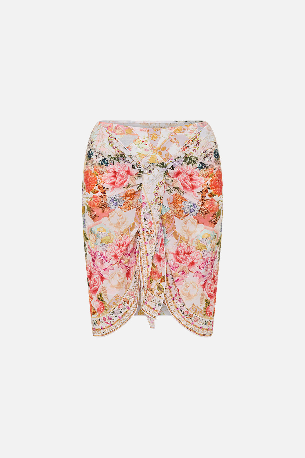 CAMILLA floral layered short sarong with tie front in Sew Yesterday