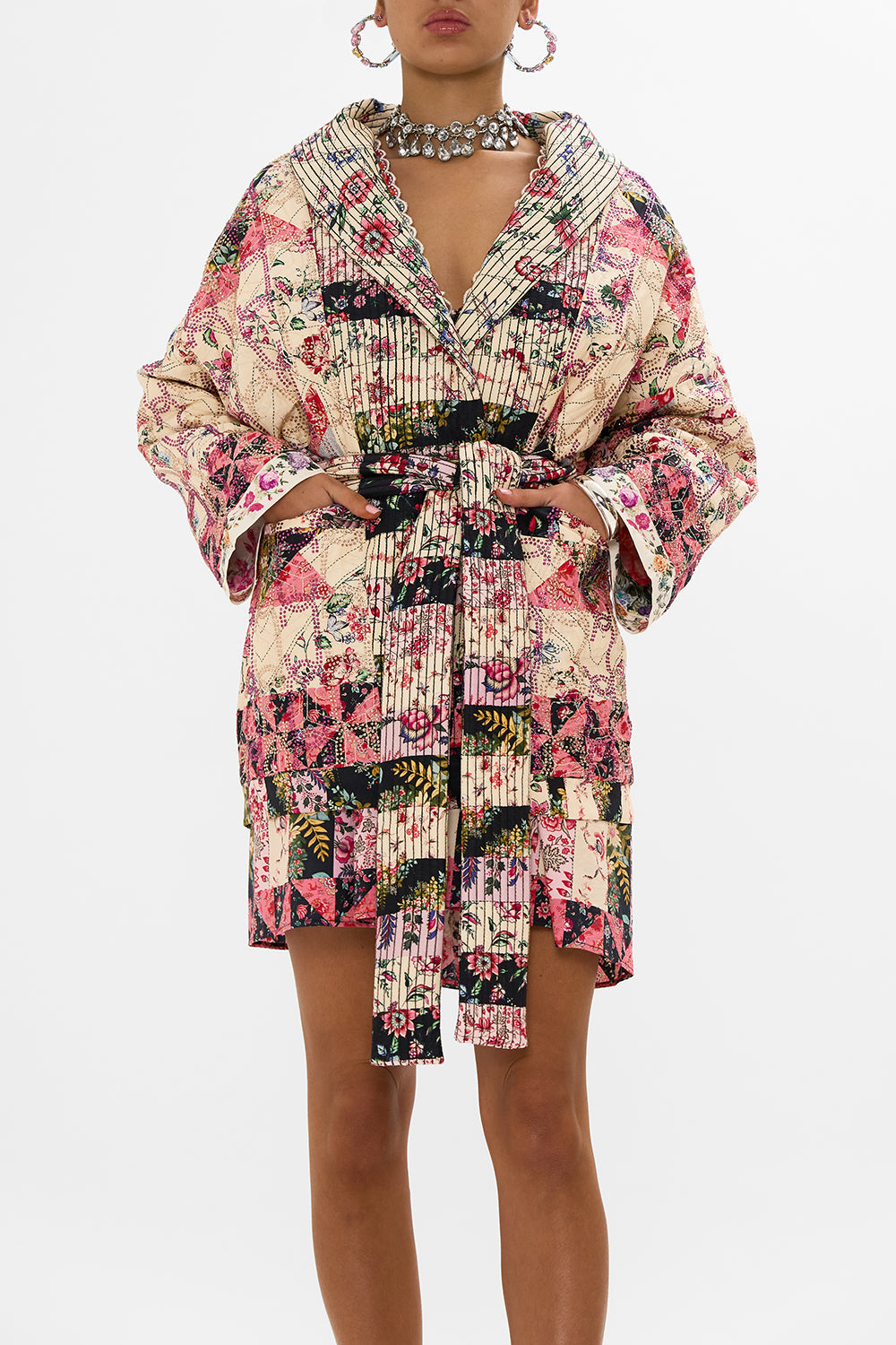 CAMILLA Floral Reversible Quilted Coat in Patchwork Poetry