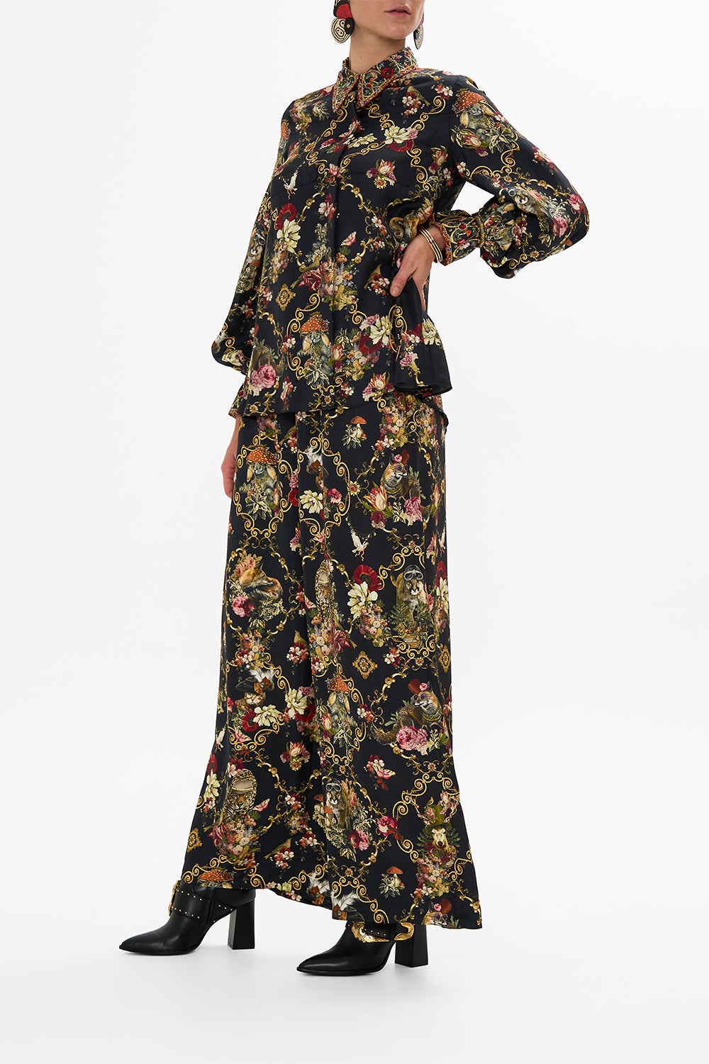 CAMILLA Floral Curved Collar Blouse with Pockets in Told in the Tapestry