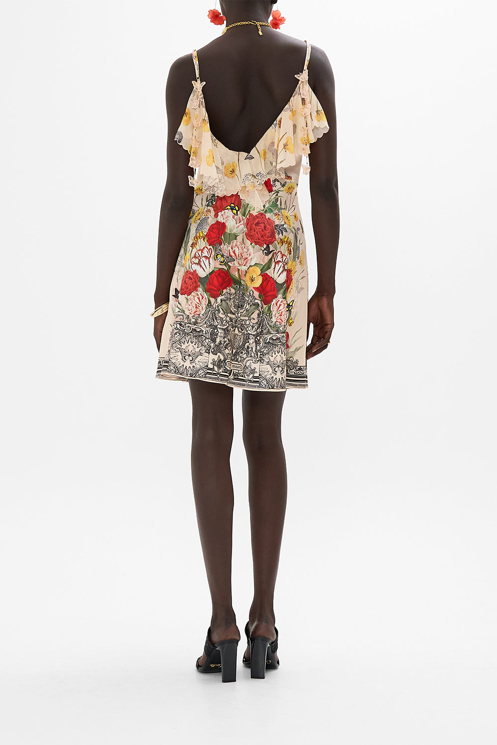 CAMILLA multi V-Neck Bias Slip Dress with Back Frill in Etched into Eternity