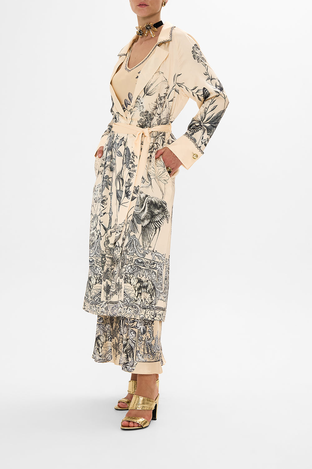 CAMILLA Multi Soft Trench with French Cuff in Etched into Eternity print