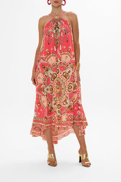 CAMILLA Pink Gather Neck Hardware Maxi Dress in Shell Games