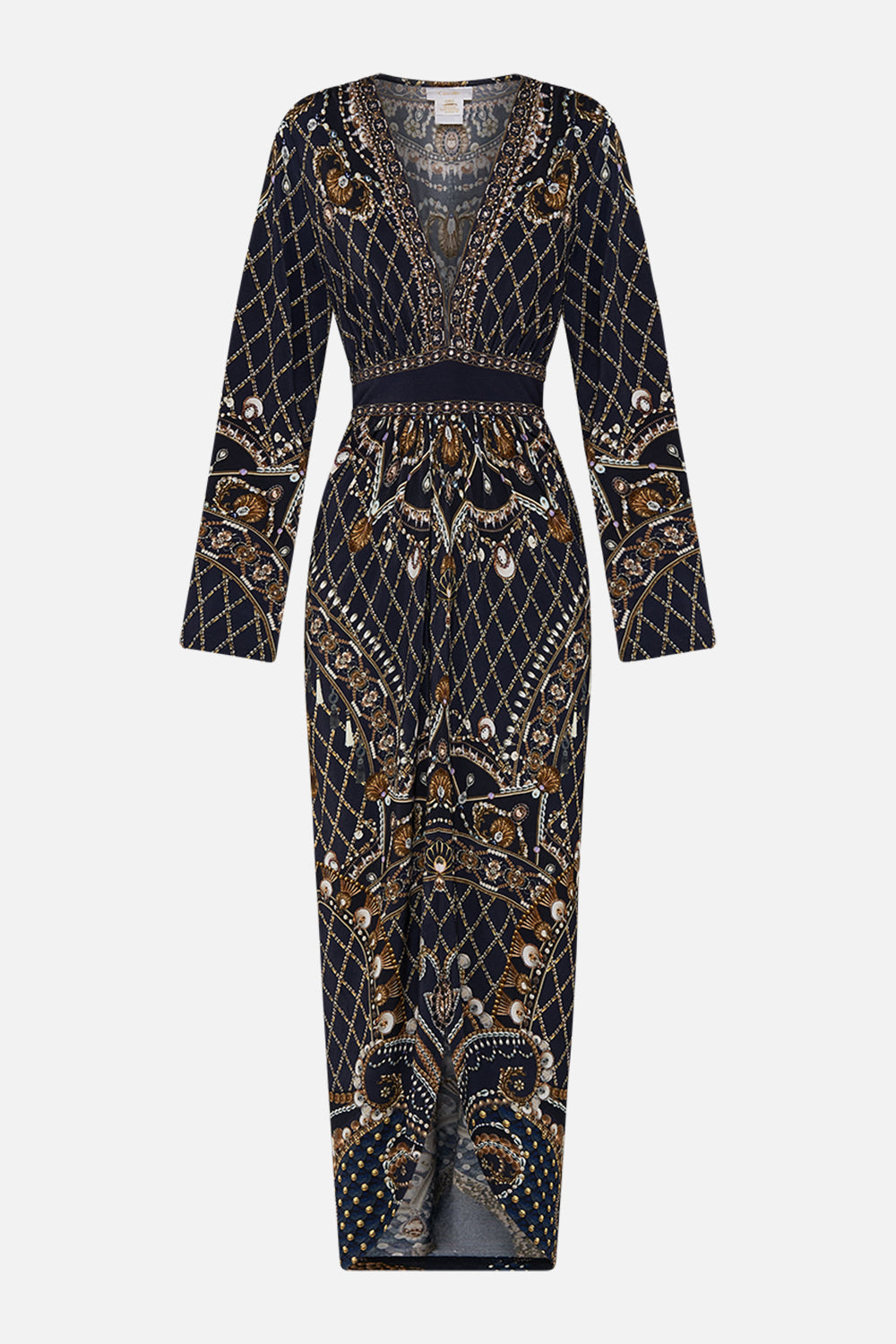 CAMILLA Gold/Black Gathered V-Neck Jersey Dress in Dance with the Duke