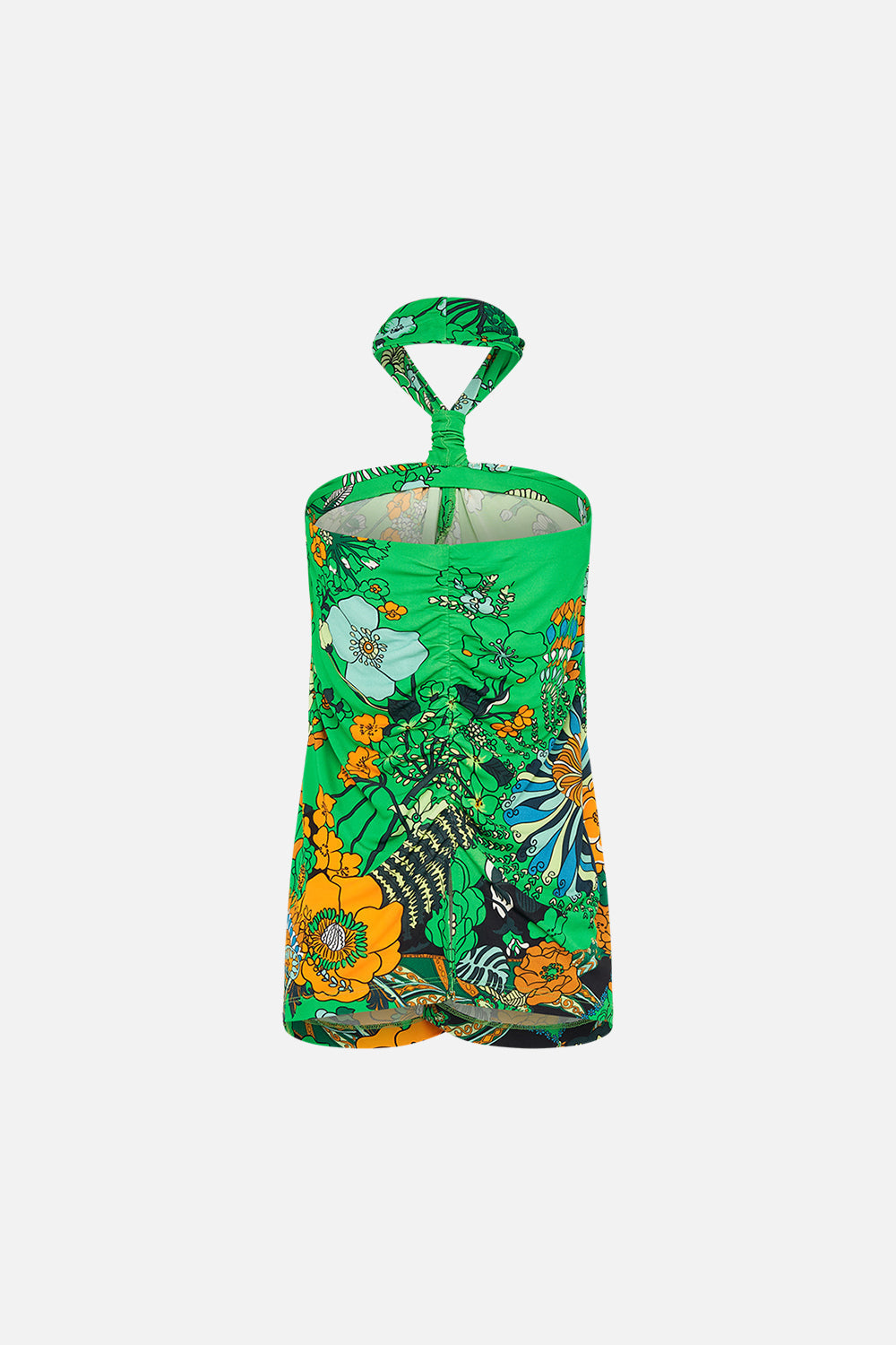 CAMILLA Green Draped Jersey Halter Top in Good Vibes Generation