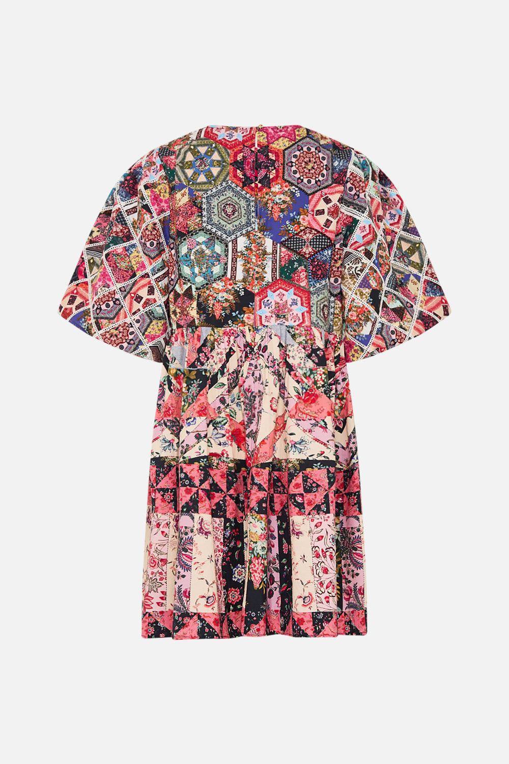 QUILTED PUFF SLEEVE DRESS PATCHWORK POETRY