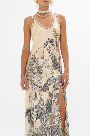 CAMILLA silk bias tank dress in Etched Into Eternity print 