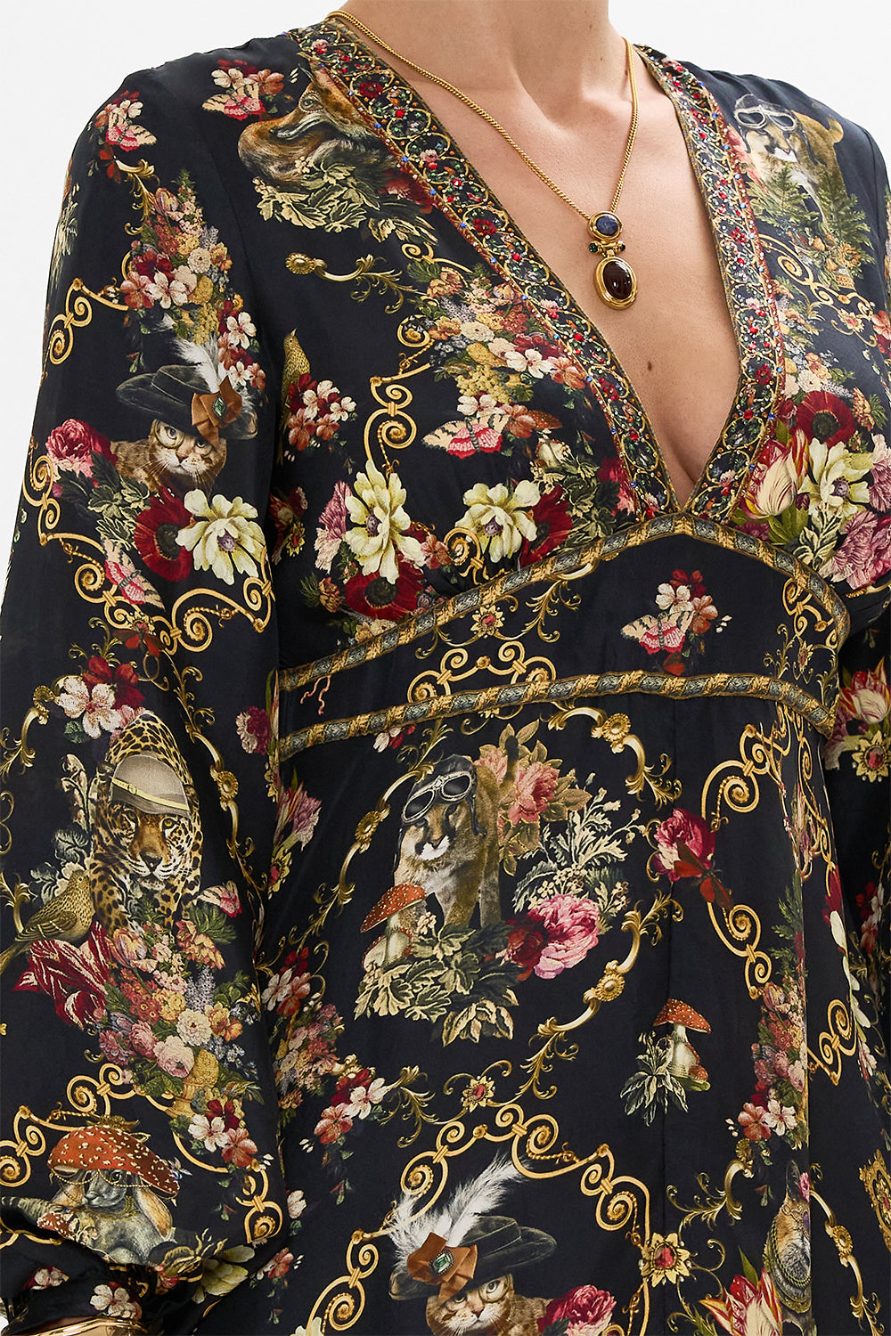 CAMILLA Black Lantern Sleeve Dress in Told in the Tapestry print