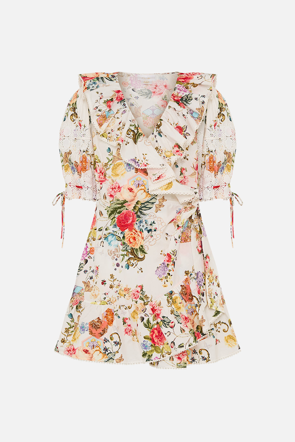 CAMILLA Floral Puff Sleeve Mini Wrap Dress in Sew Yesterday print