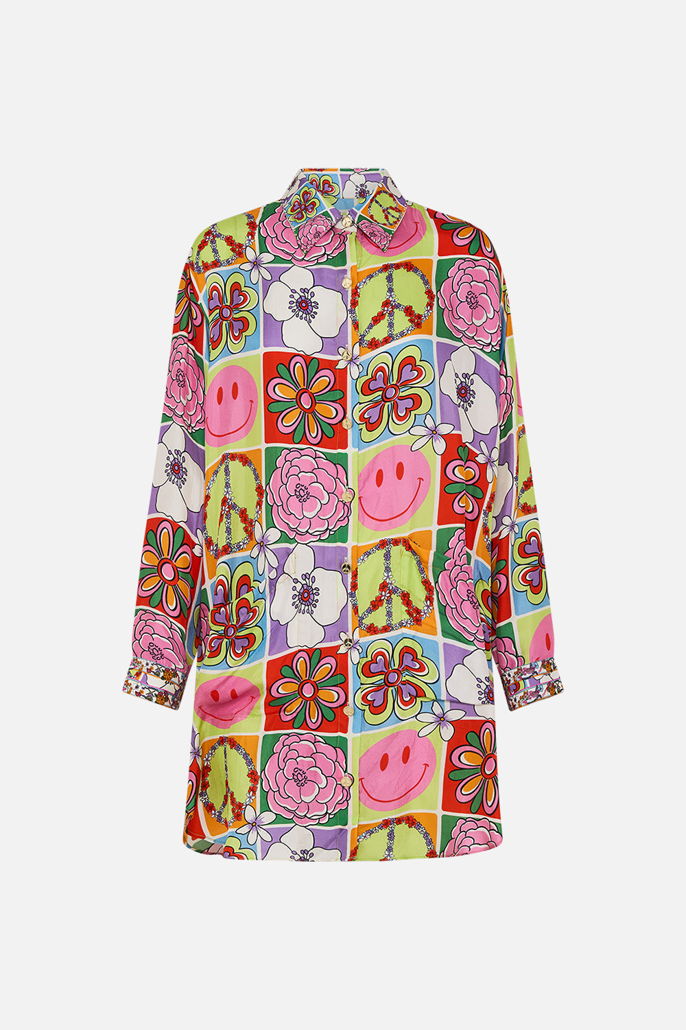CAMILLA floral Shirt Tunic with Pockets in Cosmic Prairie
