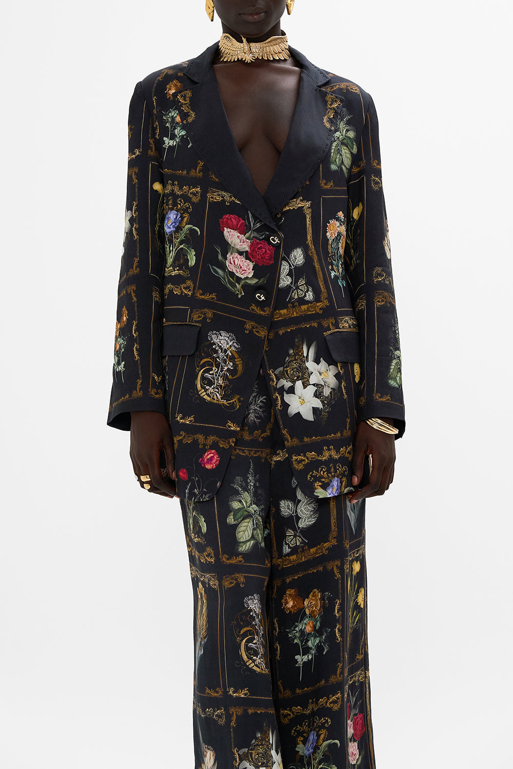 CAMILLA floral longline jacket in Magic In The Manuscripts print