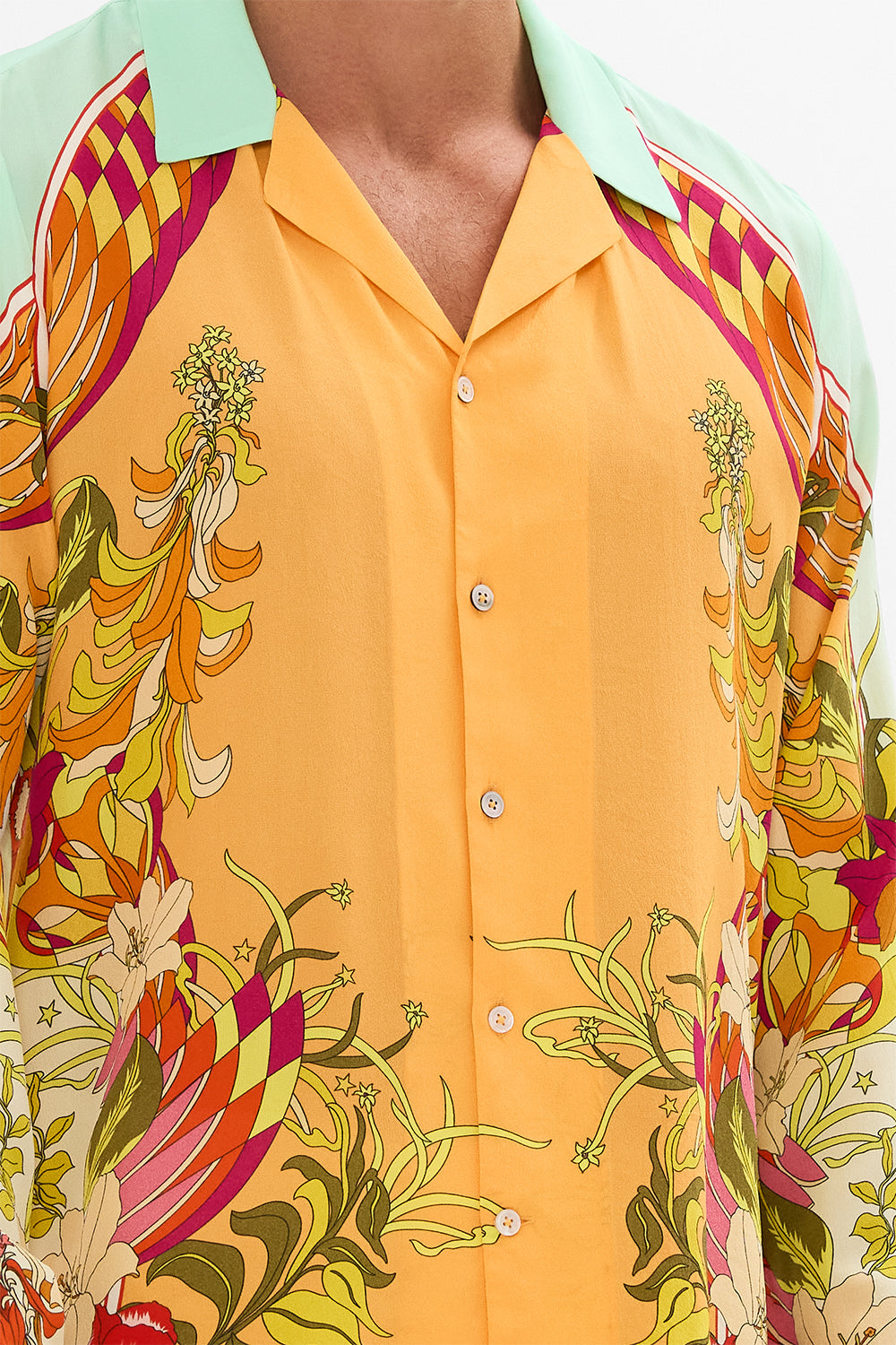 CAMILLA floral long sleeve camp collared shirt in The Flower Child Society