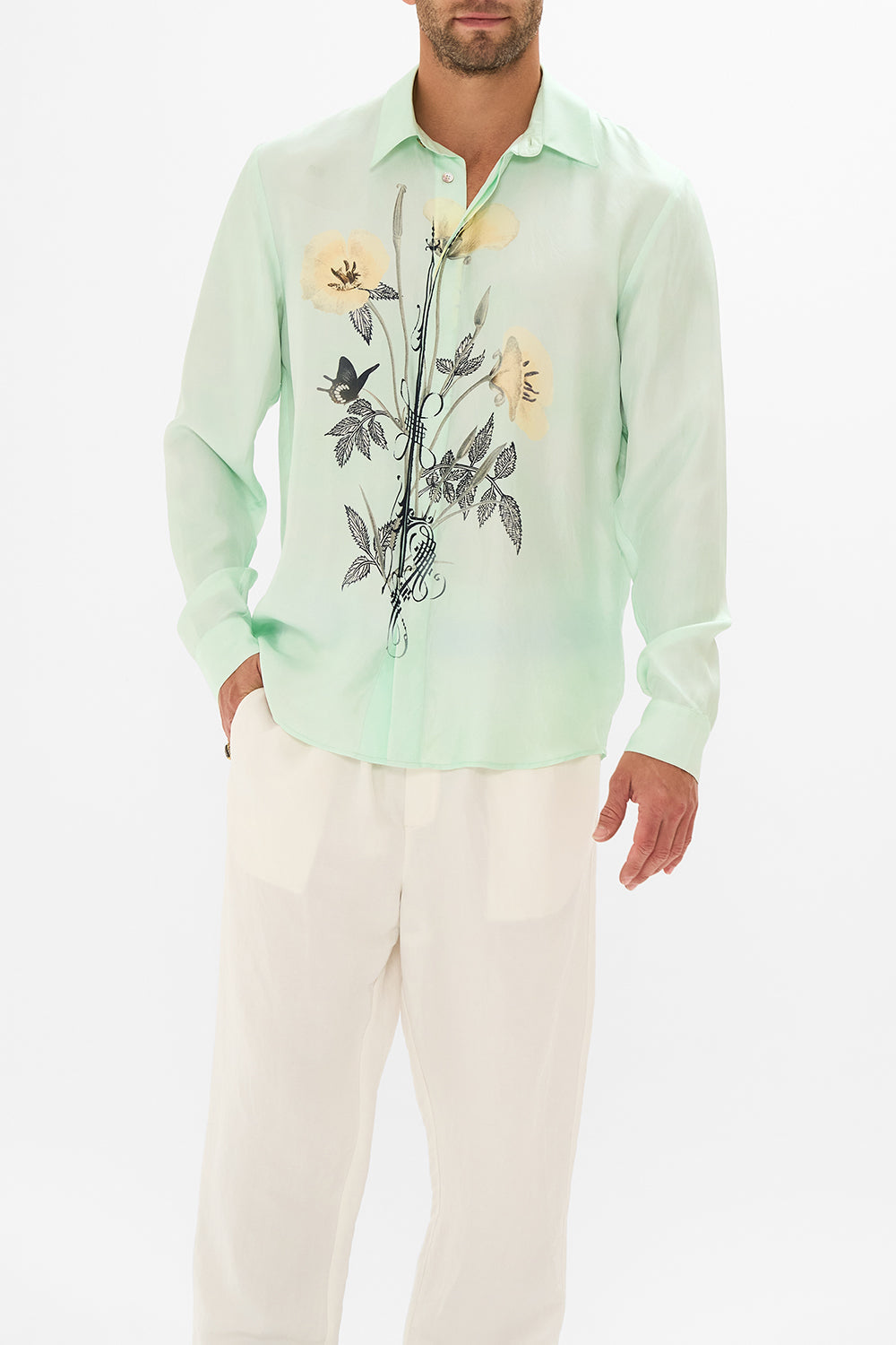 CAMILLA Floral Long Sleeve Hidden Placket Shirt in Petal Promise Land print