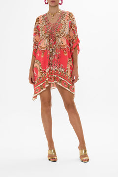 CAMILLA Pink Short Lace Up Kaftan in Shell Games