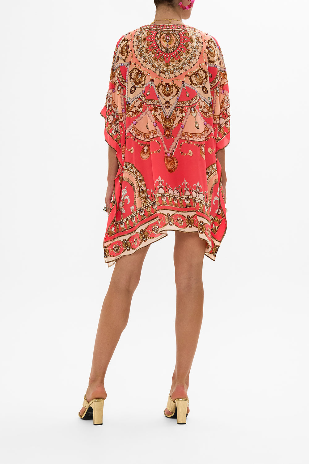 CAMILLA Pink Short Lace Up Kaftan in Shell Games