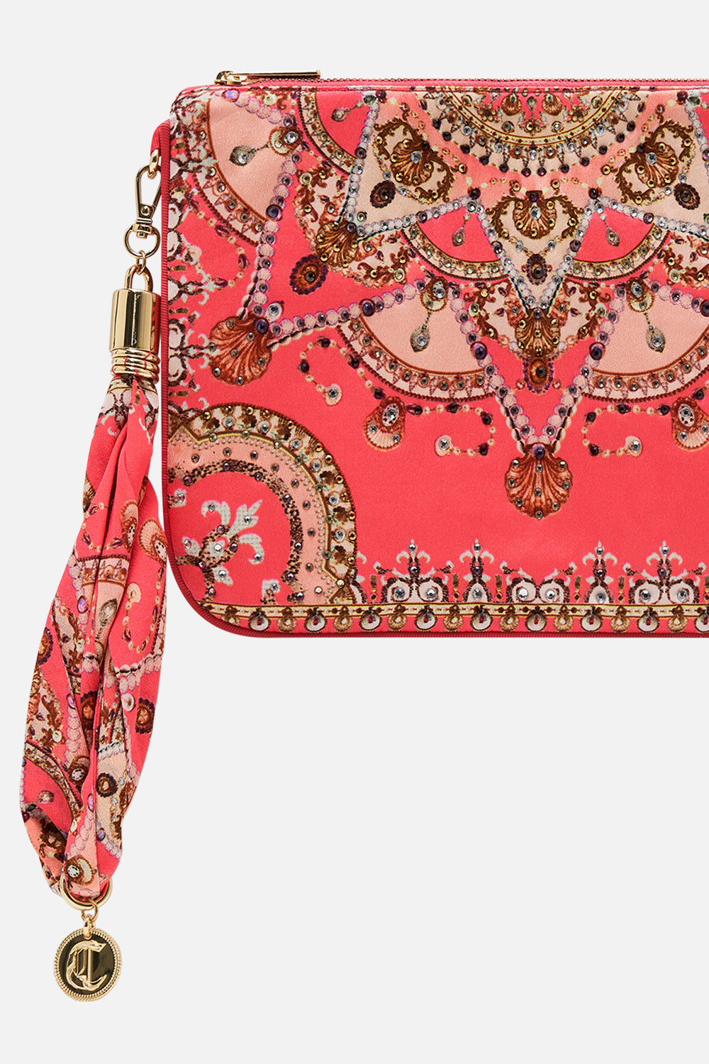 CAMILLA pink scarf clutch in Shell Games
