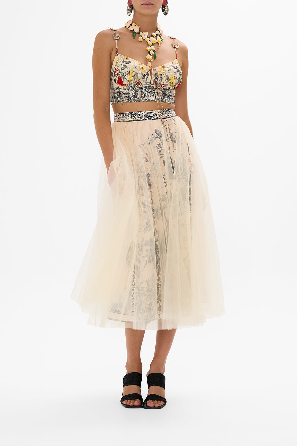 CAMILLA multi Midi Tulle Skirt in Etched into Eternity