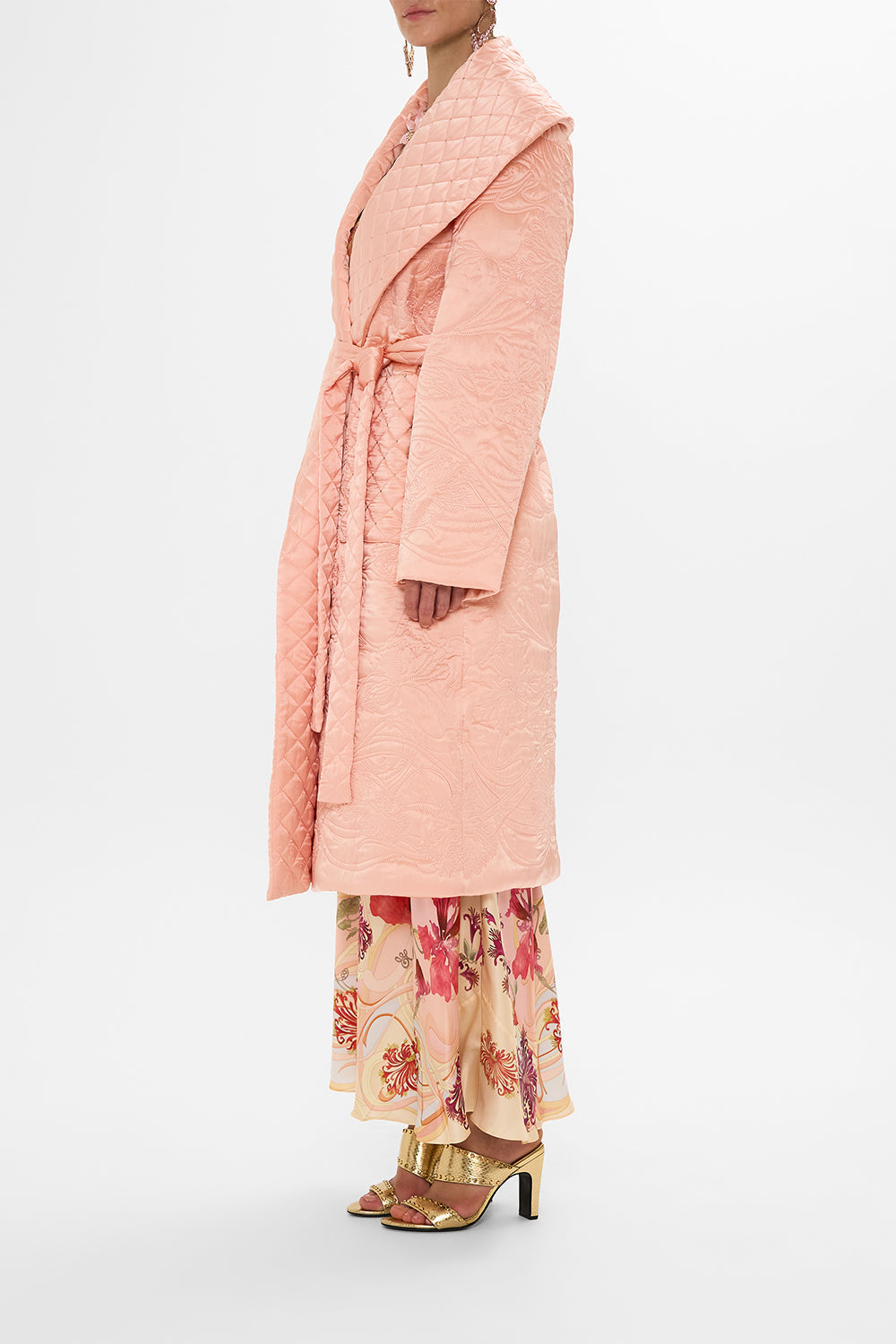 CAMILLA Floral Quilted Long Wrap Coat in Blossoms and Brushstrokes