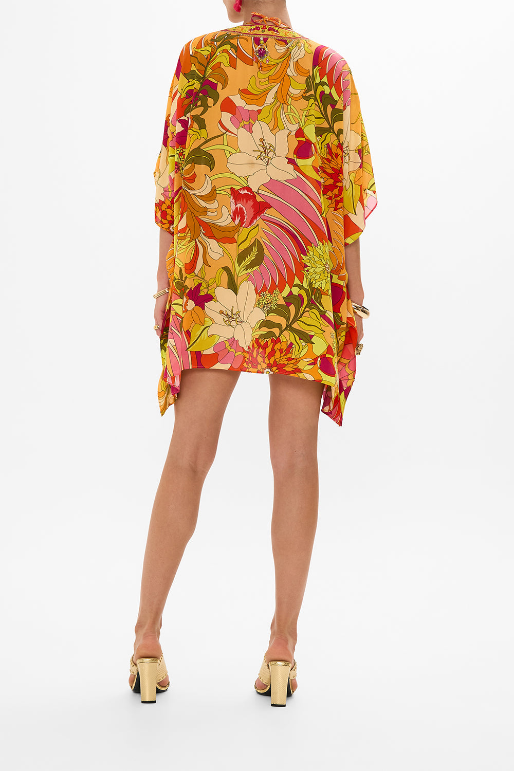 CAMILLA Floral Short Lace Up Kaftan in The Flower Child Society print