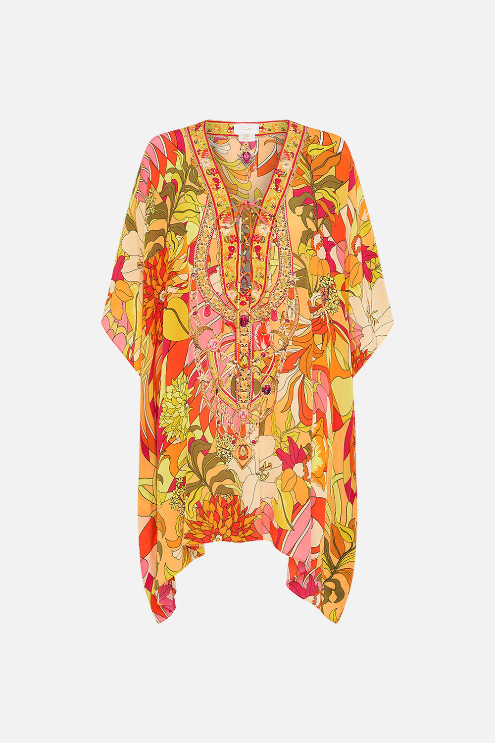 CAMILLA Floral Short Lace Up Kaftan in The Flower Child Society print