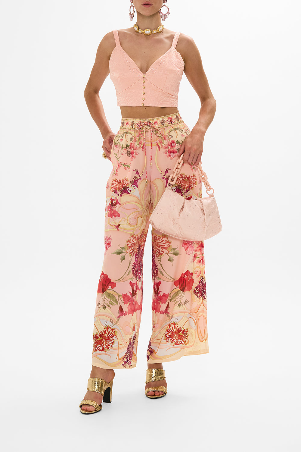 CAMILLA pink small clutch with chain 