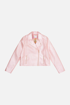 Milla bY  CAMILLA kids pink leather jacket in Clever Clogs print