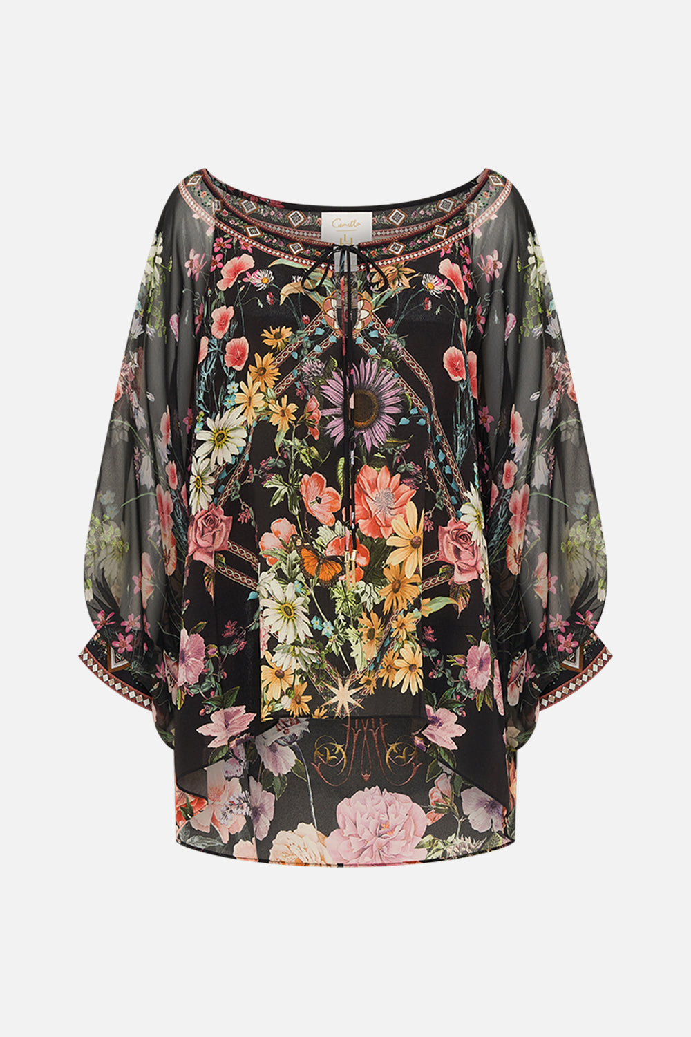 CAMILLA silk blouse in Letters From A Vineyard print