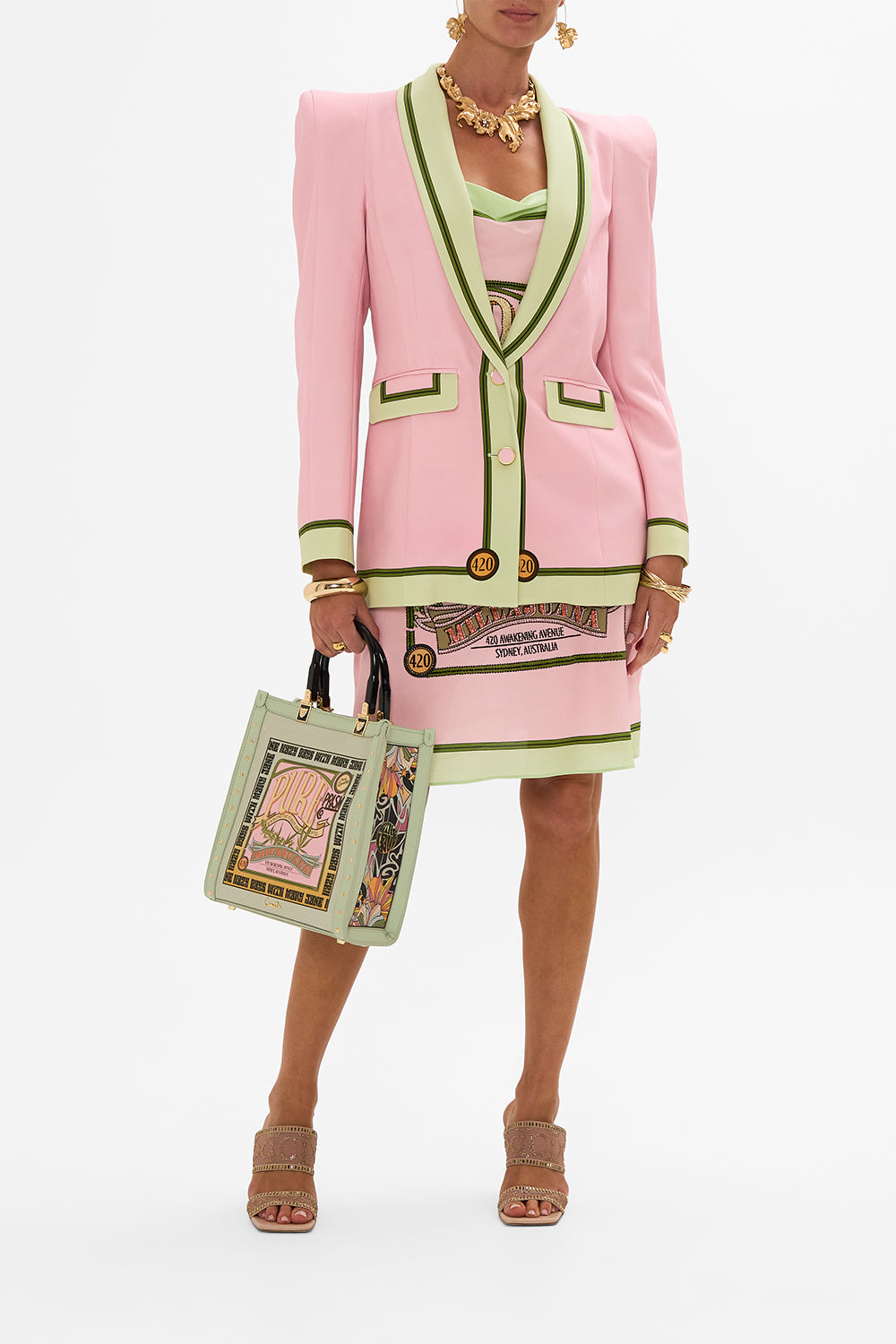 CAMILLA silk bias slip dress in Let's Chase Rainbows print